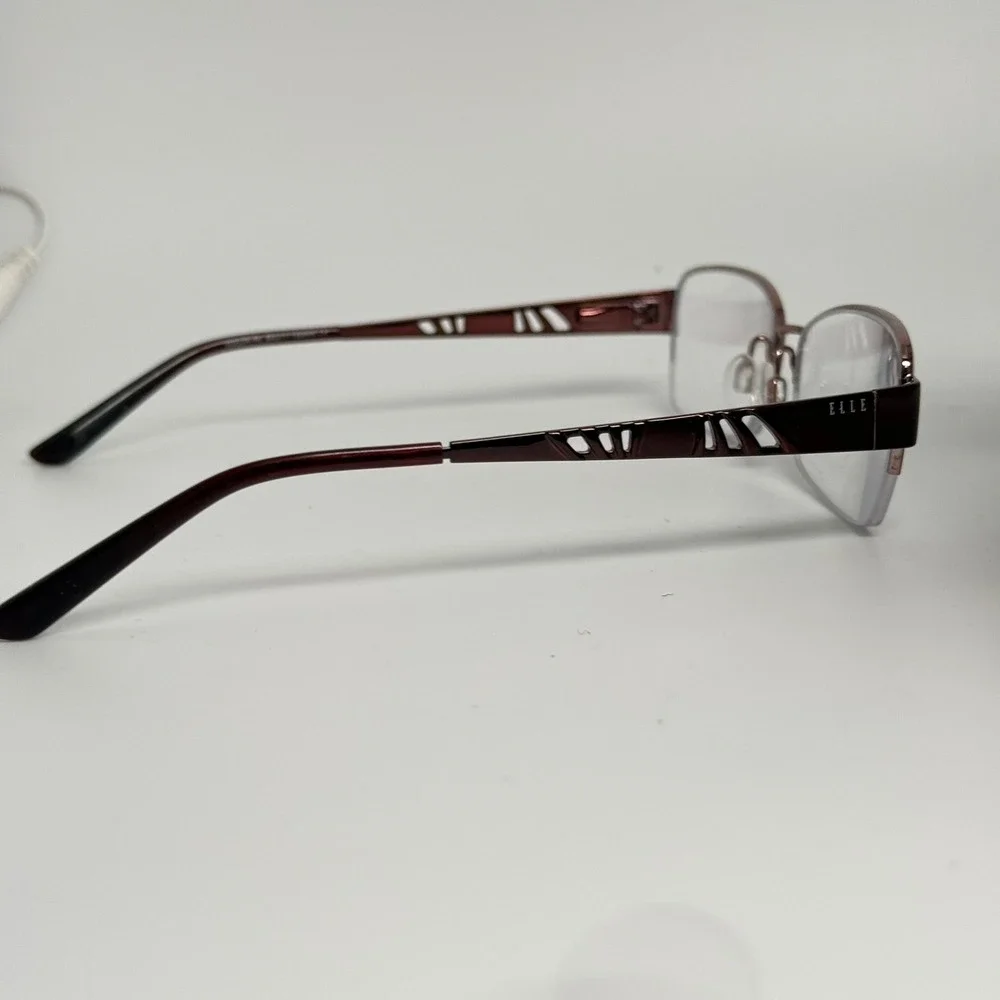 Elle EL18799 Burgundy Red Semi Rimless Rectangular Eyeglass Frames 53-17-135